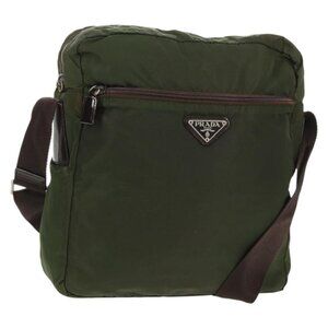 Authentic PRADA Shoulder Bag Nylon Khaki Silver